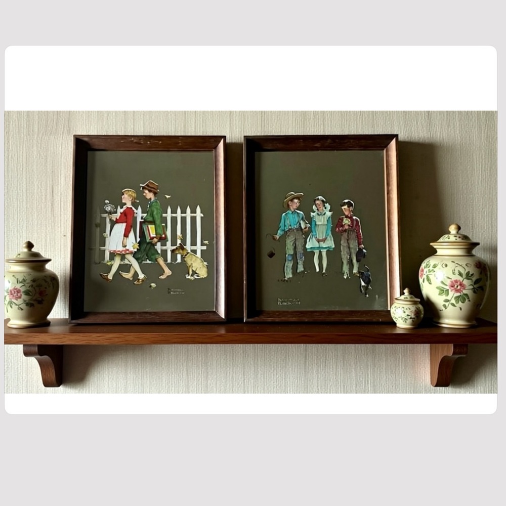 Mirrored Norman Rockwell prints.”The Rivals”+”Young Love” Vintage 1970’s.